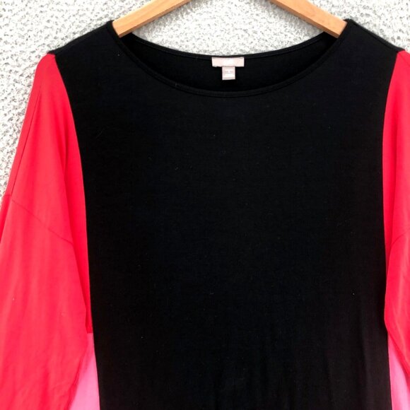 J Jill Top Womens Large Pink Colorblock Stretch Knit Tunic Long Sleeve Pullover - Picture 2 of 10
